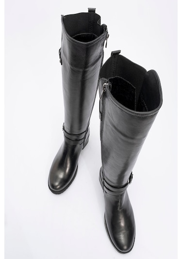 Kadın Yüksek Topuklu Fermuarlı Çizme Gerçek Deri Br 08029 Siyah Null Siyah