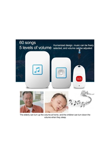 Cacazı C86 Kablosuz Sos Çağrı Cihazı Kapı Zili Yaşlı Adam Çocuk Acil Durum Alarmı Uzaktan Çağrı Zili Ab Tak Beyaz