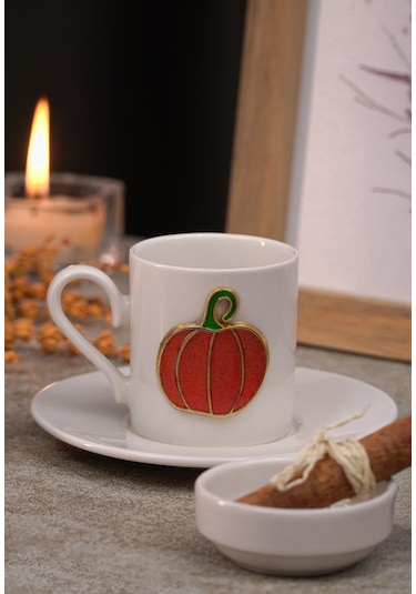 Heda Porselen Balkabağı Kabartmalı 4 Parça 2 Kişilik Kahve Fincan