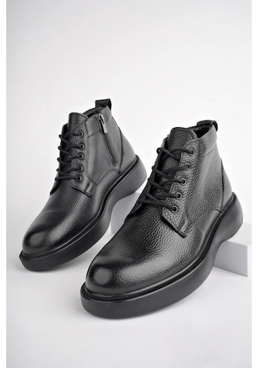 Muggo Bernard Garantili Hakiki Deri Bağcıklı Fermuarlı Kaymaz Taban Casual Erkek Bot 001