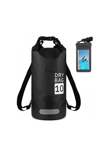 Teltree 10l Siyah Pvc Su Geçirmez Spor Çanta - Yürüyüş, Yüzme, Akıntı İçin Işık Yansıtan Kenarlar Ve Telefon Kılıfı Dahil