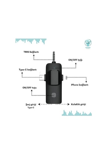 F11-2 Profesyonel 2 Li Kablosuz Yaka Mikrofonu 3in1 Mikrofon Type-c/lightning/jack