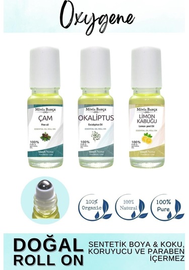 Minia Bahçe Aromaterapi Çam Ağacı, Okaliptüs Ve Limon Kabuğu Roll-on Seti 10ml X 3 Adet