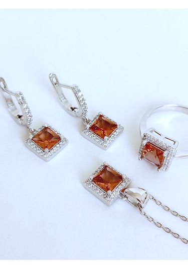 Gümüş Zultanit Sultan Taşlı Tasarım Kolye Küpe Yüzük Kadın Set 14