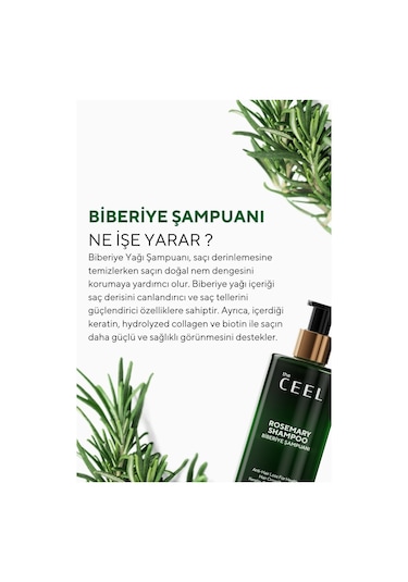 The Ceel Biberiye Şampuanı Dökülme Karşıtı ve Hızlı Uzamaya Yardımcı Keratin, Biotin ve Kolajen Özlü 250 ml