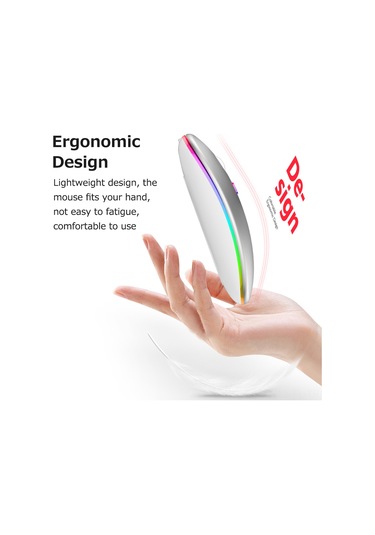Lemestar Optik Kablosuz Fare, 2.4g+bt3.0+bt5.2 Üçlü Bağlantı, Led Işıklı, Sessiz, Ergonomik, 500mah Pil, Gümüş Type-c Adaptörü İle Optik
