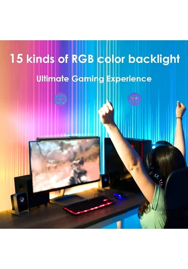 Vkemall Monitör Işık Şeridi, Göz Koruyucu, 15 Renkli Mod, Parlaklık Ayarlanabilir, Usb 5v, Siyah Diğer