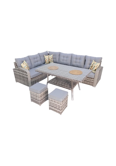 Aria Rehome Rattan İki Puflu L Köşe Takımı 708