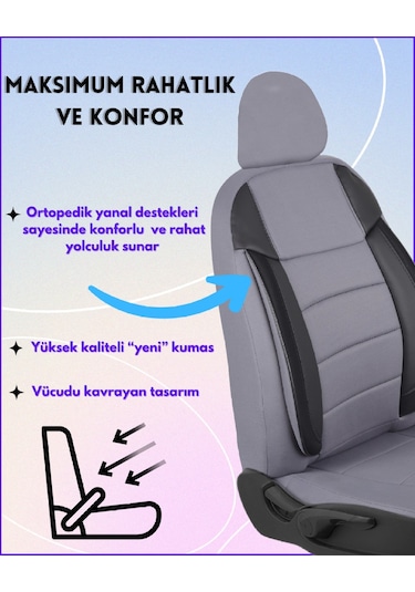 Nissan Micra Araçlara Uyumlu Tam Takım Cover G Model Oto Koltuk Kılıfı Gri-Siyah