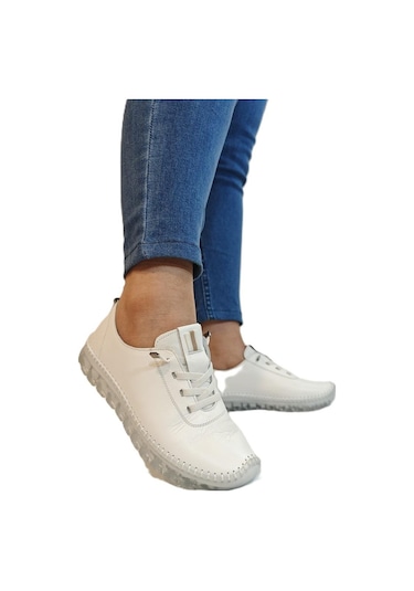 Voyager 9050 Beyaz Hakiki Deri Şeffaf Taban Bayan Ayakkabı Beyaz