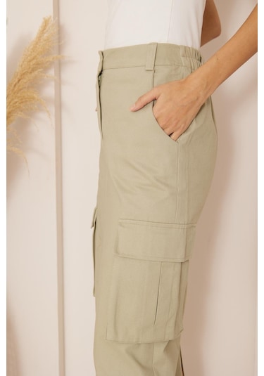 Darlin Moda Haki Gabardin Midi Boy Etek Dm2032 Haki