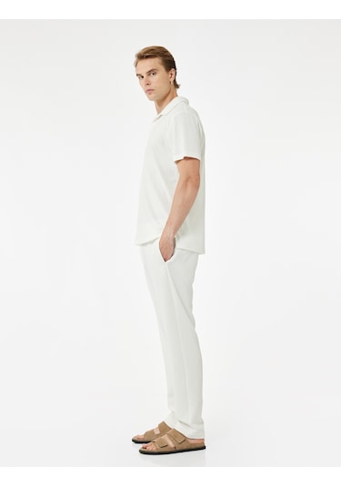 Koton Waffle Dokulu Cep Detaylı Kancalı Slim Fit Pantolon Beyaz 5sam40027hk Beyaz