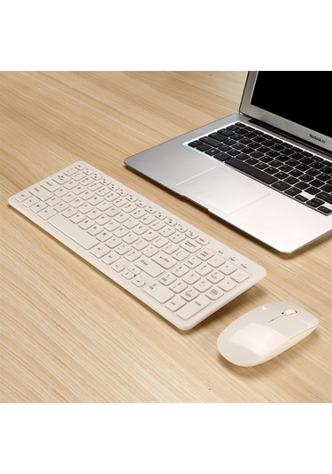 Mld-568 Ofis Oyun Sesini Kapatma Kablosuz Mouse Klavye Seti Beyaz Optik