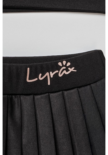 Lyrax Kabartmalı Şort Etekli Crop Kız Çocuk Sporcu Takım Siyah