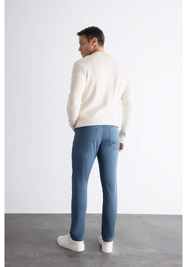 Defacto Chino Kanvas Pantolon Slim Fit Dar Kesim Pamuklu Esnek Dar Paça C9441AX24AUIN264 İndigo