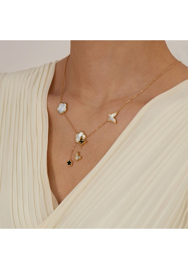 Sones Opk Gx2439 Paslanmaz Çelik Kelebek Çiçek Püskül Kolye Kemik Zincir Altın