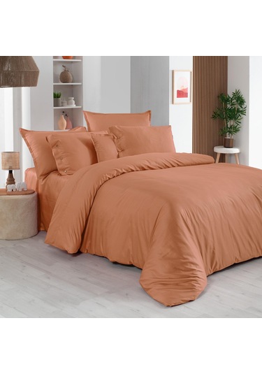 Sarev Monochrome Terracotta %100 Pamuk Saten ''300 Tc" Nevresim Takımı Ks V13 Kahverengi