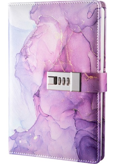 Tuomeng A5 Moda Şifre Kitabı Kilitli Yaratıcı Hesap Notu Dizüstü Şifre Kitabı-mor