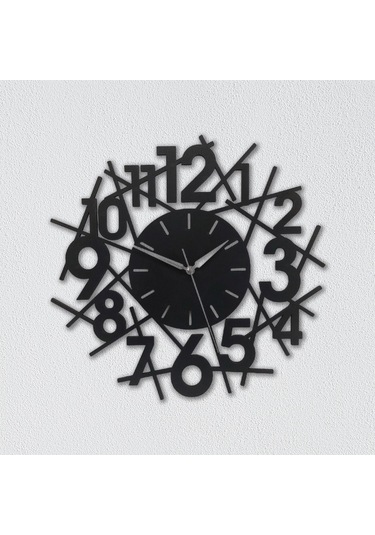Cajuart Siyah Ahşap Çubuklu Stil Kesim 35 Cm Modern Duvar Saati Siyah
