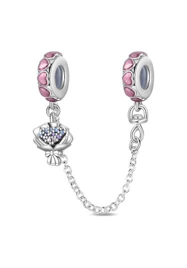 Pembe Kalpli Bir Buket Zincir Sallantılı Charm Gümüş