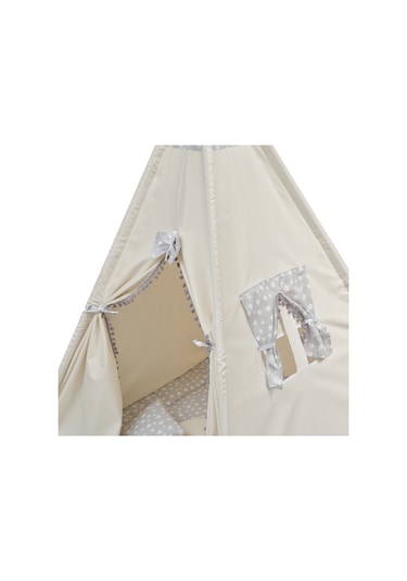 Exorbaby Lüks, Büyük Boy, Ahşap ve Pamuklu Naturel Kumaş, Toplanmaz, Devrilmez, Puf Minderli Oyun Çadırı Gri