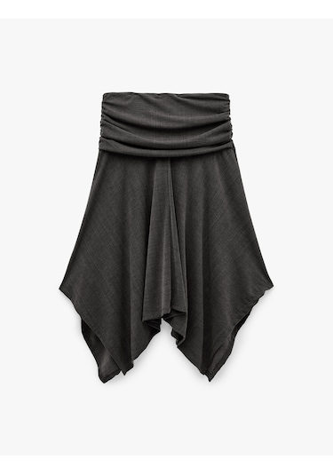 Koton Viskon Karışımlı Drape Detaylı Asimetrik Midi Etek Antrasit 6sal70063ık