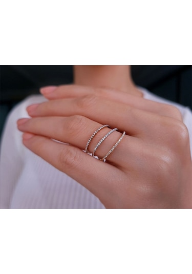 Sirius Pırlanta Taşlı 3 Renk Yarım Tur Yüzük 0804R0155