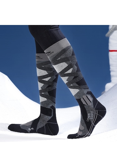 Butu Golovejoy Dwz05 1 Çift Spor Kompresyon Çorapları Kış Sıcak Yüksek Tüp Kayak Baldır Çorapları Siyah+gri Siyah - Gri