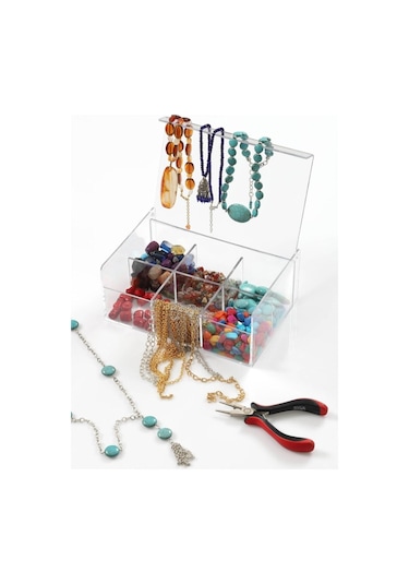 Sembol Gross 6 Bölmeli Demlik Poşet Çay Saklama Kutusu Organizeri Mutfak Ofis Saklama Kutusu Şeffaf Beyaz