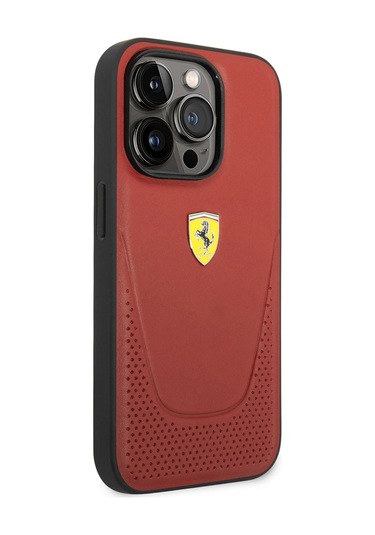 Apple iPhone Uyumlu 14 Pro Max Kılıf Ferrari Deri Delikli Dizayn Kapak