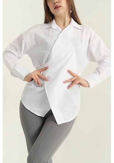 Jasmin Beyaz Yandan Bağlamalı Trend Gömlek Jasmın-1453 Beyaz
