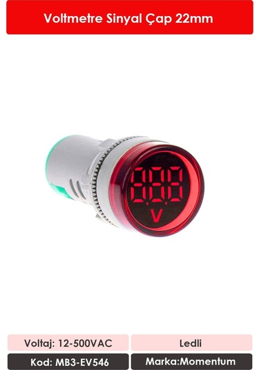 Momentum 22mm Voltmetre Sinyal Lambası 12-500VAC Kırmz. MB3-EV546