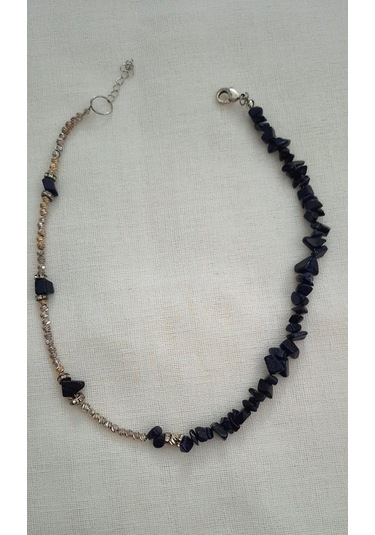 Lacivert Yıldız Doğal Taşlı Dorika Boncuk Bayan Kolye Gümüş - Mavi