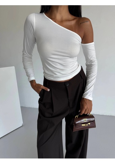 Omuz Detaylı Kollu Bluz Beyaz F2336 Beyaz