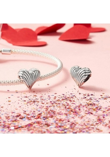 Fastbuy S925 Ayar Gümüş Kalp Boncuk Bilezik, Renkli Desen, Klasik Hediye Çok Renkli