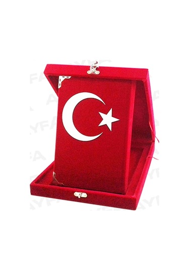 189Bayrak-Mühürlü Orta Boy Plaketli Kadife Kuran-I Kerim-Ay Yıld