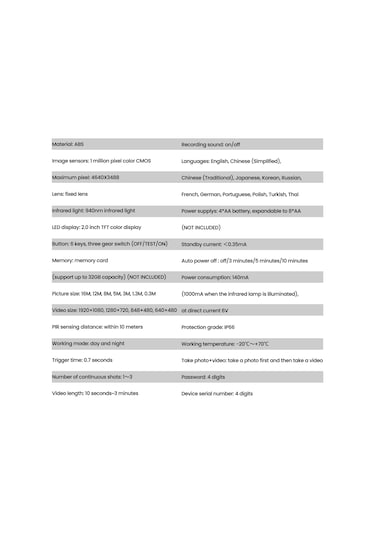 Ranyeek Dış Mekan Gözlem Kamerası, 1080p Hd Video, Gündüz/gece Kullanıma Uygun, Ip66 Su Geçirmez, 0.7sn Tetik Süresi, 2.0 İnç Tft Ekran, 12 Dil Seçeneği Çok Renkli