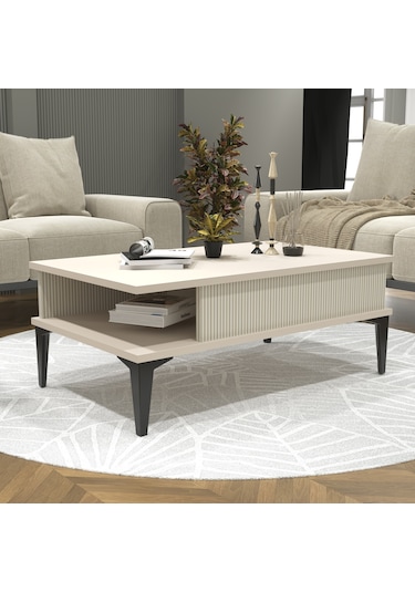 Marin Orta Sehpa , Sis Gri , Çizgi Desenli , Raflı