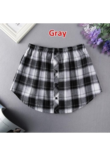 Gri Kadın Kadın Moda Mini Bölme Etek Gömlek Genişletici Ekose Katmanlama Ayarlanabilir Rahat Moda Gri Gri