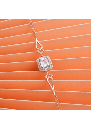Zirkon Taşı Süslemeli Şık Gümüş Bileklik Rose Gold 925 Ayar