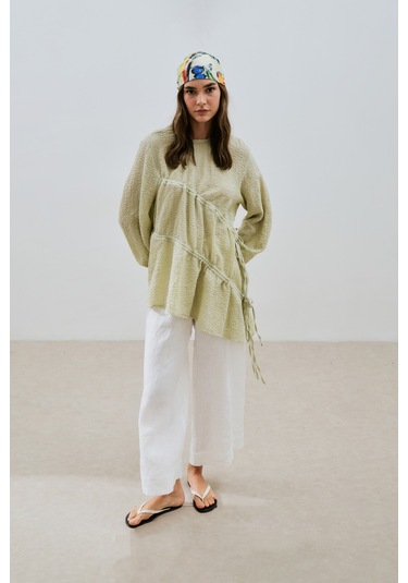 Büzgü Bağlamalı Dokulu Tunik Yeşil Yeşil