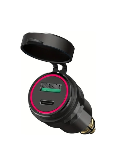 Honeybeeshop Alüminyum Motosiklet Güç Adaptörü Dın Hella Fişi Qc 3 0 Usb Tip C Şarj Kırmızı Işık Bmw Triumph Ducati