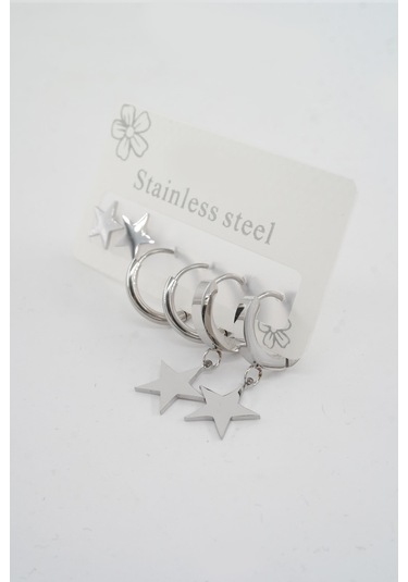 Kadın 316 L Paslanmaz Çelik Kararmaz 6'lı Küpe Seti S0041