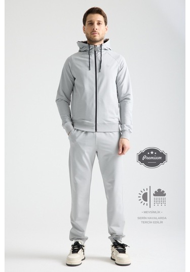 Shooter Sportswear Elit Class Füme Erkek Eşofman Takımı Mevsimlik Kapüşonlu Manşetli Rahat Kalıp Gri