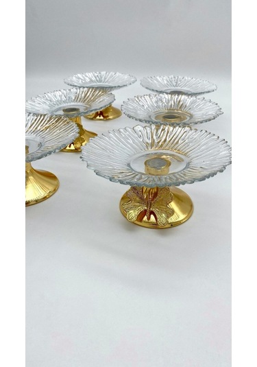 6'lı Kelebek Ayaklı Gold Cam Lokumluk, Şekerlik, Çerezlik, Kahve Yanı Sunumluk 13cm Gold