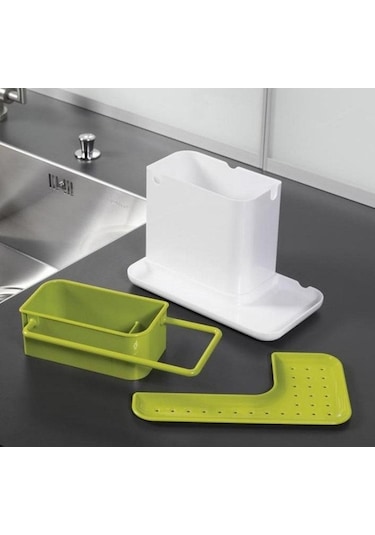 Pazly Sıyah Muftak Plastık Depo Raftı Drenaj Havlu Askısı Sünger Topu Tezgah Düzenleyıcı 21x11x13.5cm Siyah