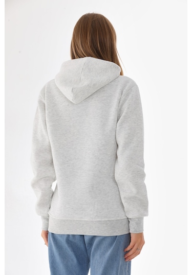 Everest Everst Kapüşonlu 3 İplik Şardonlu Cepli Sweatshirt Karmelanj Kar Melanj
