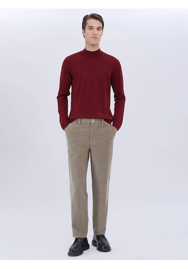 Kip Kırmızı Yarım Balıkçı Yaka Düz Örgü Yün Karışımlı Triko Çok Renkli