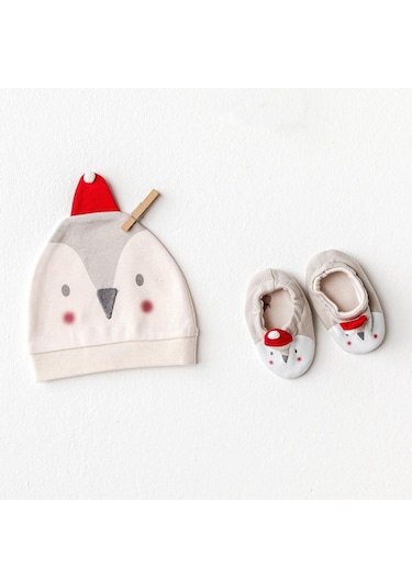 Andywawa Penguin Bebek Şapka Ve Patik Takım Ac25348 Ekru