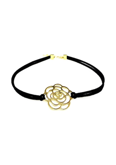 Siyah Süet Kadın Gül Choker Kolye Renkli